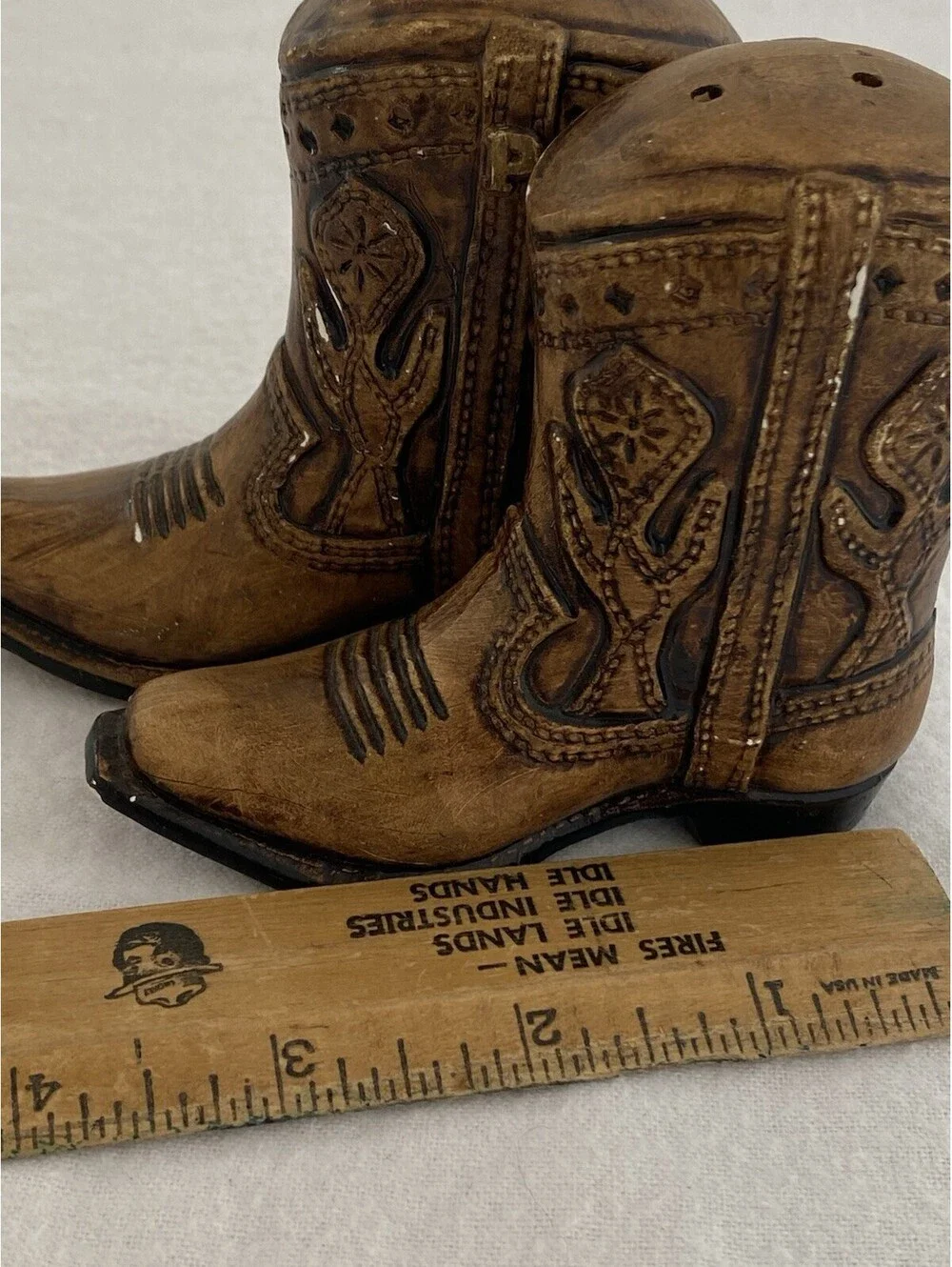 Vintage Western Cowboy Boot Salt Pepper Shakers Ceramic Figural Set Leather Look